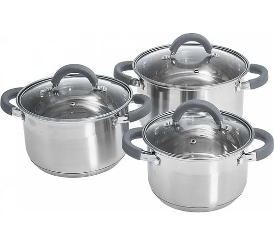 Набор посуды Webber BE-625/6 из нержавеющей стали 6 предметов 2.2 л, 3.0 л, 4.0 л со стеклянными крышками 4 Р1-00010170 1