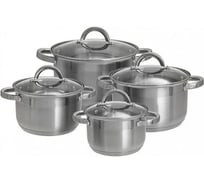 Набор посуды Webber BE-630/8 из нержавеющей стали 8 предметов 2.2 л, 3.0 л, 4.0 л, 5.2 л со стеклянными крышками 2 Р1-00017165