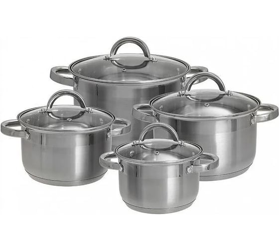 Набор посуды Webber BE-630/8 из нержавеющей стали 8 предметов 2.2 л, 3.0 л, 4.0 л, 5.2 л со стеклянными крышками 2 Р1-00017165