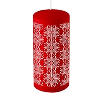 Свеча Волшебная страна deco christmas 50x100 мм, новогодние снежинки, белые на бордовом 106151