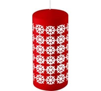 Свеча Волшебная страна deco christmas 50x100 мм, снежинки, белые на бордовом 106148