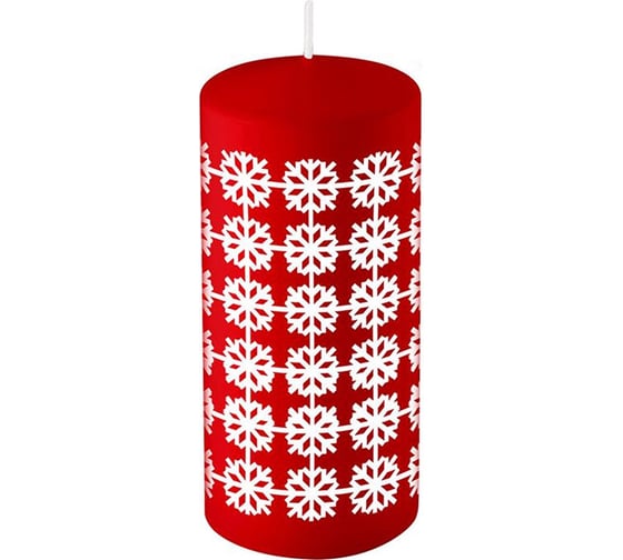 Свеча Волшебная страна deco christmas 50x100 мм, снежинки, белые на бордовом 106148