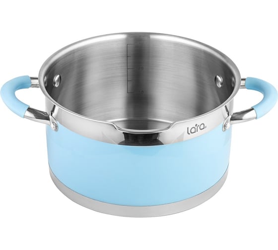 Кастрюля Lara серия SKY BLUE нержавеющая сталь, 9x16 см, 1.7 л, стальные ручки, капсул индукционное дно, слив крышка LR02-440