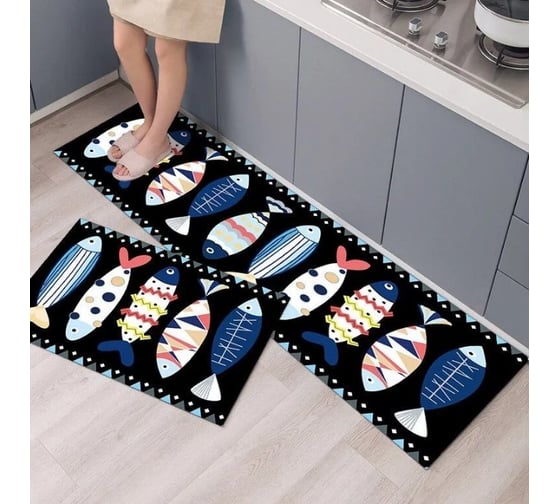 Коврики ZDK Homium Home, набор 2 шт., синий, рыбки set2mat01