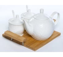 Набор для сервировки Balsford РОЗА 6 чайник 1200 мл, 2 сахарницы 300 мл с ложками на бамбуковой подставке, цветная упаковка 193-48024