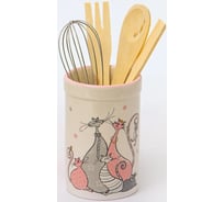 Набор кухонных принадлежностей Elrington КОШКИ 5 подставка 85x85x220 мм, деревянная ложка, вилка, лопатка, металлический венчик, цветная упаковка 110-07103