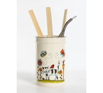 Набор кухонных принадлежностей Elrington ПОЛОСАТЫЙ КОТ 5 подставка 85x85x220 мм, деревянная ложка, вилка, лопатка, металлический венчик, цветная упаковка 207-07002