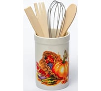 Набор кухонных принадлежностей Elrington ТЫКВА 5 подставка 85x85x220 мм, деревянная ложка, вилка, лопатка, металлический венчик, цветная упаковка 110-07071