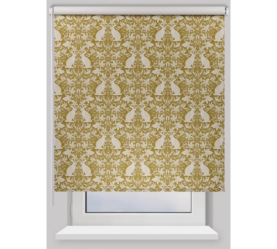 Рулонная штора PRAKTO BLACKOUT PRINT Зайцы ежевика 70x160 см, горчичный 9403218805 1