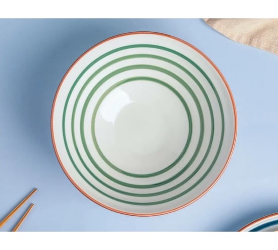 Набор тарелок Homium Kitchen Collection, глубокая, белый, D20 см, 2 шт. полосы, 2 шт. капли, 4 шт. set4Bowl01/02/Blue