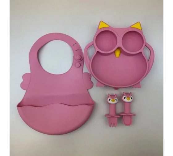 Силиконовая детская секционная тарелка Homium Animals, розовый, сова silplate01pink