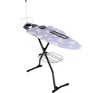 Гладильная доска InHome 1220x400 мм, подрукавник, удлинитель, полка, плечики, цветы на сером INHG/1