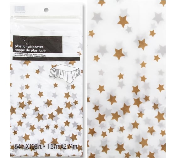 Одноразовая скатерть Дон Баллон звезды, белый/золото, 137x274 см, 1 шт. 6012118 1