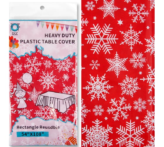 Одноразовая скатерть Дон Баллон снежинки, красный/белый, 137x274 см, 1 шт. 6012125 1