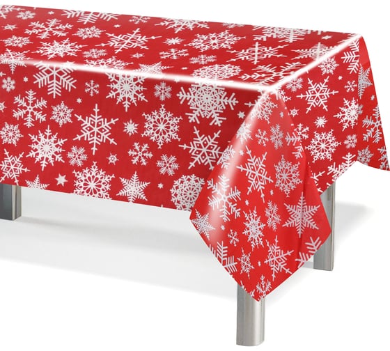 Одноразовая скатерть Дон Баллон снежинки, красный/белый, 137x274 см, 1 шт. 6012125