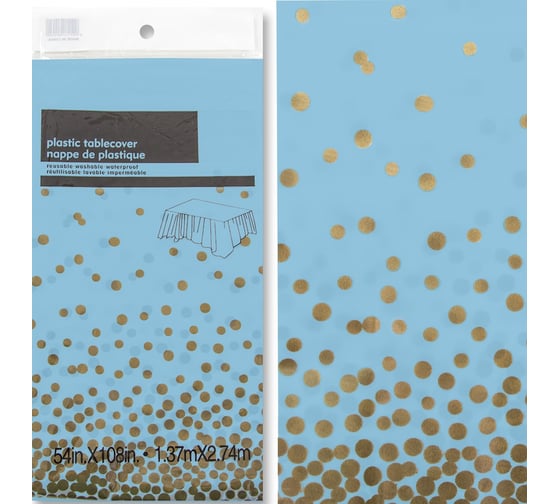 Одноразовая скатерть Дон Баллон конфетти, голубой/золото, 137x274 см, 1 шт. 6012135 1
