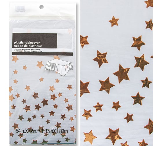 Одноразовая скатерть Дон Баллон звезды, белый/розовое золото, металлик, 137x183 см, 1 шт. 6012107 1