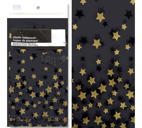 Одноразовая скатерть Дон Баллон звезды, черный/золото, 137x274 см, 1 шт. 6012138 1