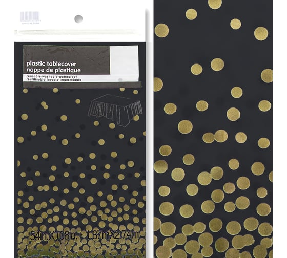 Одноразовая скатерть Дон Баллон конфетти, черный/золото, 137x274 см, 1 шт. 6012136 1