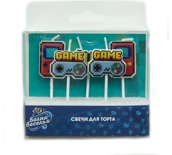Фигурная свеча Волна веселья Game Time, Пиксели, 6 см, 5 шт с держателем 629278 1