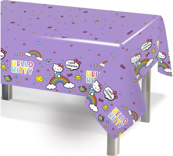 Скатерть Волна веселья одноразовая, Hello Kitty, сиреневый, 120x180 см, 1 шт 501308 1