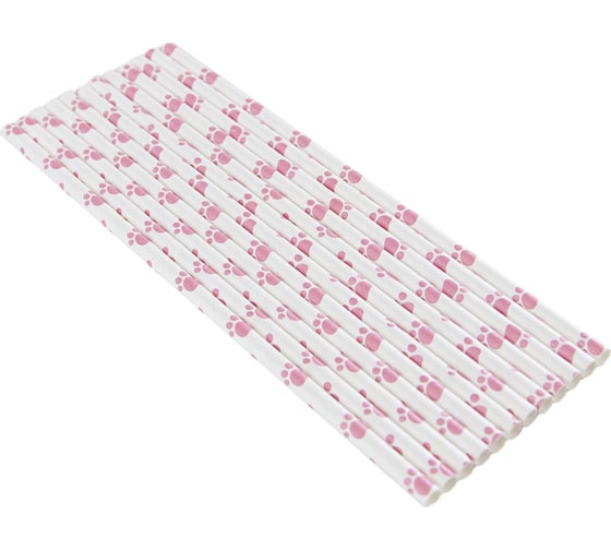 Трубочки для коктейлей Волна веселья Лапки, белый/розовый, 12 шт 6231307 1