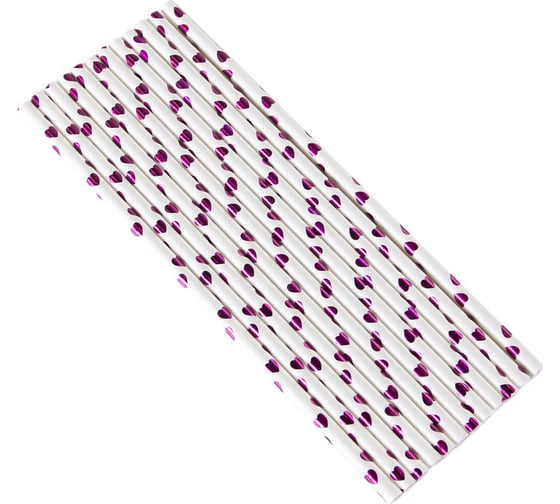 Трубочки для коктейлей Волна веселья Сердечки, белый/Фуксия, металлик, 12 шт 6231291 1