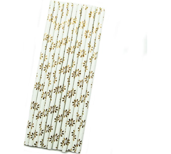 Трубочки для коктейлей Волна веселья Золотые цветы, белый, металлик, 12 шт 615235 1