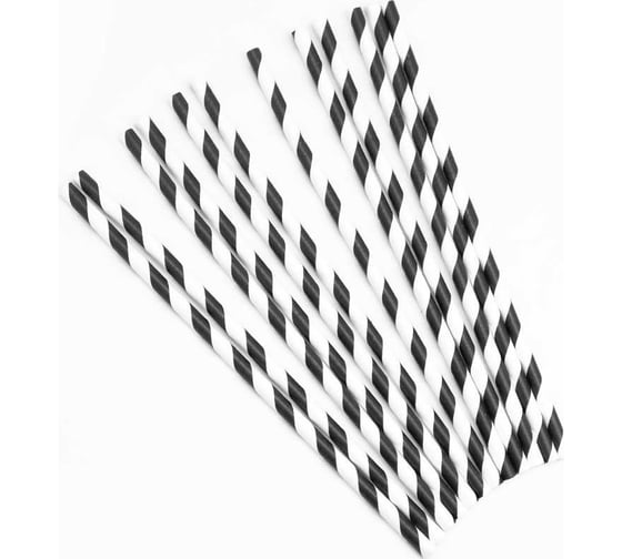 Трубочки для коктейлей Волна веселья Белые полоски, черный, 12 шт 6224139 1