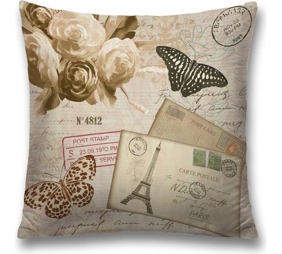 Декоративная наволочка на молнии JoyArty чехол на подушку "Письмо и бабочки” 45x45 см sl_29953 1