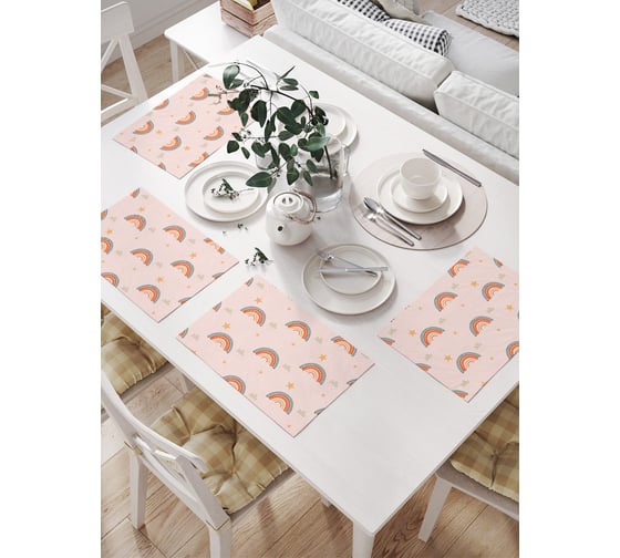 Салфетки на стол для сервировки JoyArty прямоугольные, плейсмат Нежная радуга, 32x46 см, в комплекте 4шт. np_423869 1