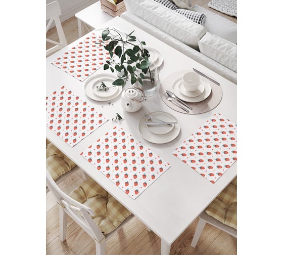 Салфетки на стол для сервировки JoyArty прямоугольные, плейсмат Веселая клубничка, 32x46 см, в комплекте 4шт. np_423876 1