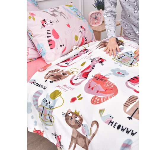 Покрывало-плед для детей Guten Morgen Велсофт, Разноцветные кошки, 150x200 см ПФ-РазнК-150-200