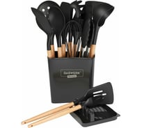 Набор силиконовых кухонных принадлежностей с деревянными ручками 13 в 1 DASWERK черный 608197