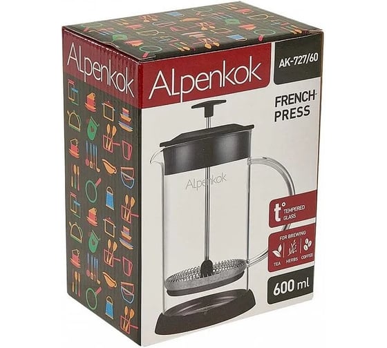 Френч-пресс ALPENKOK 600 мл AK-727/60 24 черный Р1-00017511