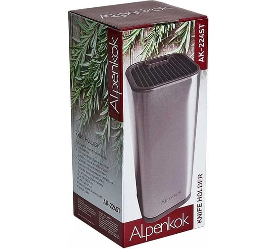 Подставка для ножей ALPENKOK AK-224ST из нержавеющей стали, 23,5х10х10 см, 8 Р1-00012416