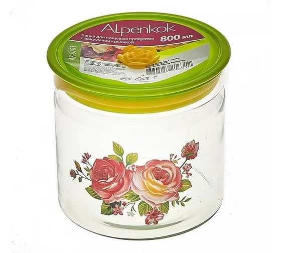 Стеклянная банка ALPENKOK AK-9703 с вакуумной крышкой Пионы 800 мл 36 Р1-00004504