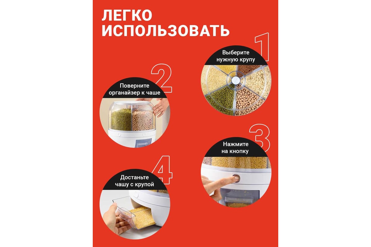 Диспенсер для круп SHINY KITCHEN вращающийся с дозатором, 4,2 кг A8710