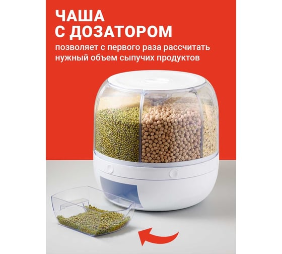 Диспенсер для круп SHINY KITCHEN вращающийся с дозатором, 4,2 кг A8710