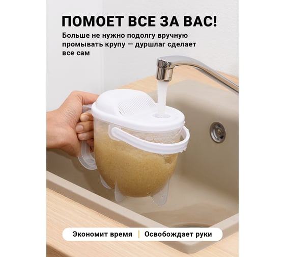 Дуршлаг для риса и мытья фруктов SHINY KITCHEN с крышкой 50294