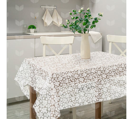 Скатерть Рыжий кот пвх, розы, коллекция ажур, размер 110x132 см 106450