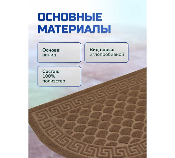 Влаговпитывающий коврик In'Loran с тиснением 40x60 см ХОЛЛ, полукруг коричневый, арт. 130К-462