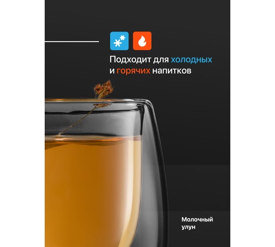 Стеклянная кружка с двойными стенками, прозрачная чашка с двойным стеклом и двойным дном Limpid Side 280 мл Z0021