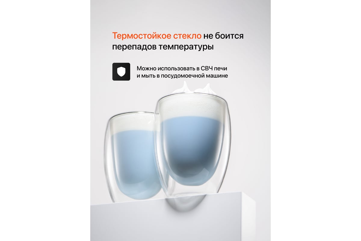 Набор стеклянных стаканов с двойными стенками, прозрачный стакан с двойным  стеклом и двойным дном Limpid Side 2 шт., 350 мл Z0090