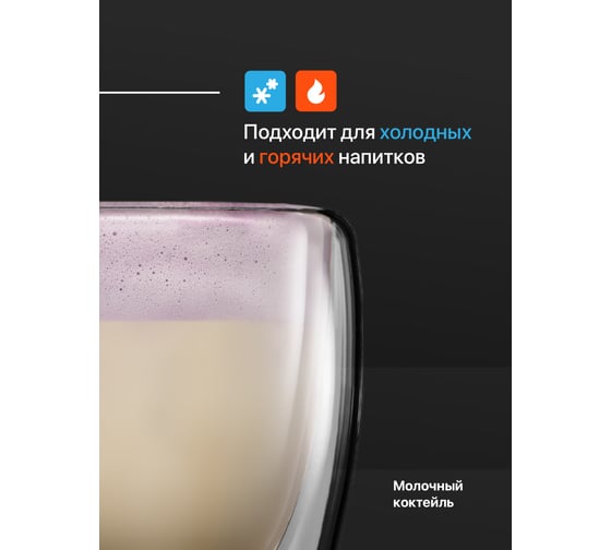 Набор стеклянных стаканов с двойными стенками, прозрачная чашка с двойным стеклом и двойным дном Limpid Side 2 шт., 300 мл Z0070