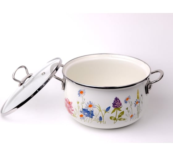 Эмалированная кастрюля Катюша 18 см, 3,0 л, Весна, крышка стекло 6020-300-0