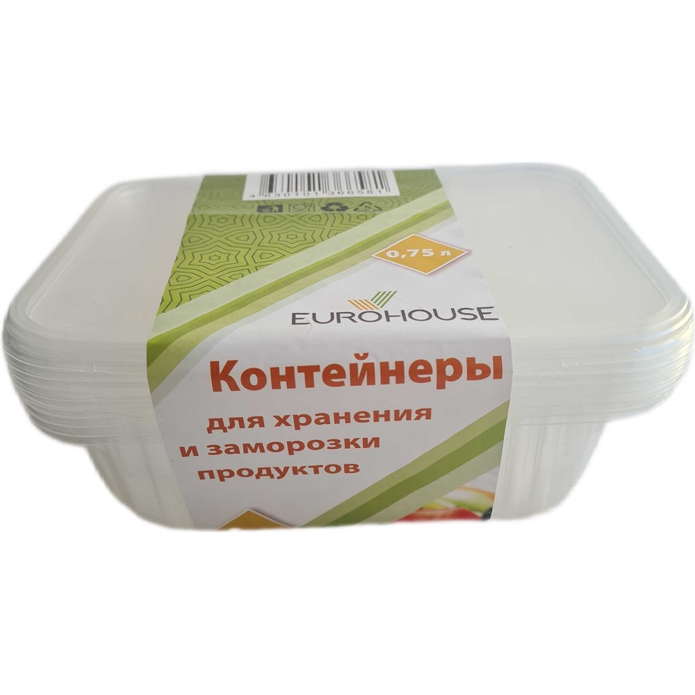 Контейнеры для хранения и заморозки продуктов EUROHOUSE 0.75 л, 5 шт ...