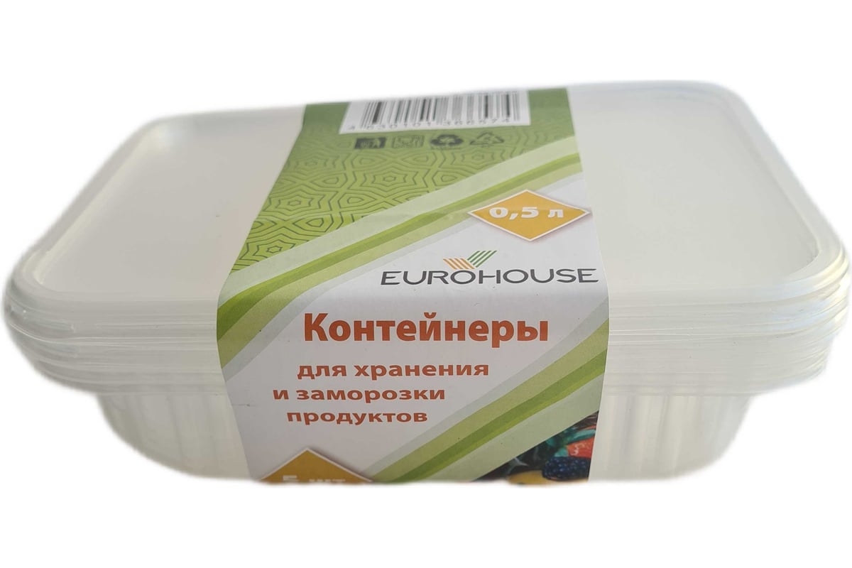 Контейнеры для хранения и заморозки продуктов EUROHOUSE 0.5 л, 5 шт ...