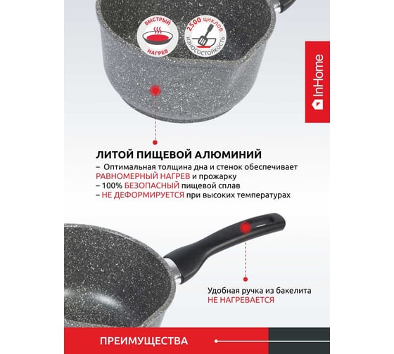 Ковш InHome Мрамор 2,0 л, крышка IN09 2,0/MR0