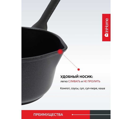 Ковш InHome Professional Style 2.0 л, стеклянная крышка, черный IVLP/2.0